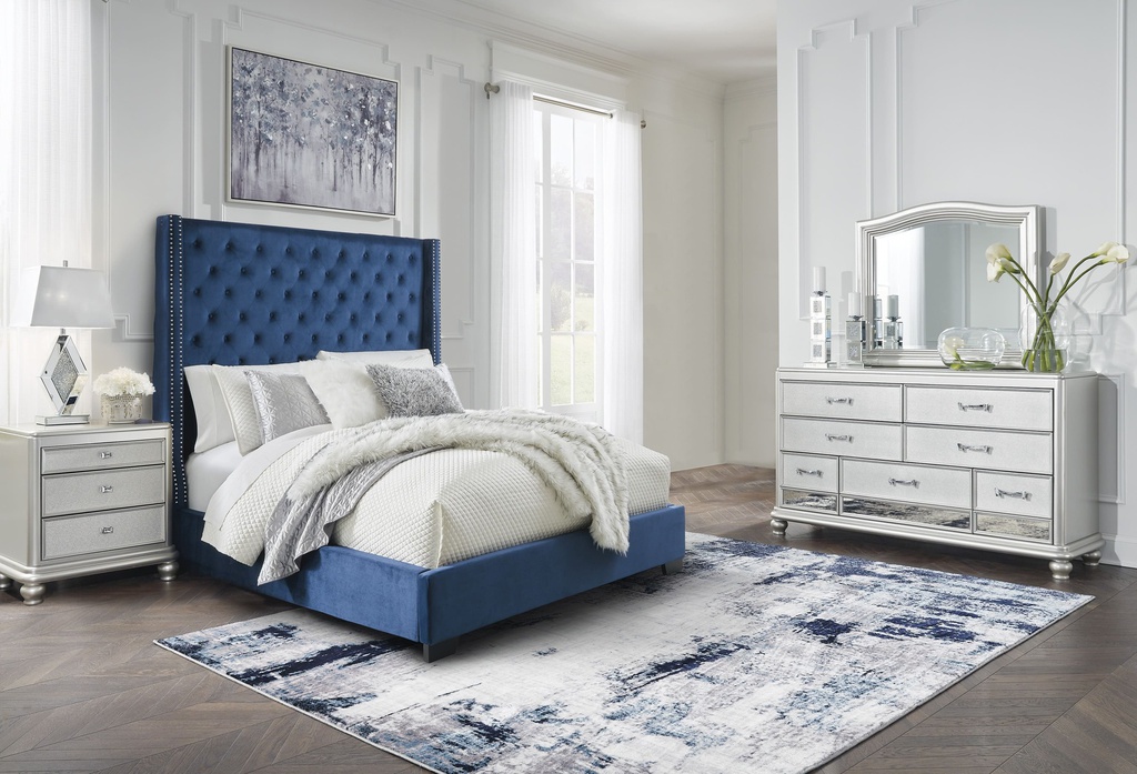 Ashley Coralayne Upholstered Queen Bed - Blue with Foundation M98