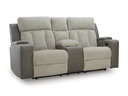 Ashley Stately Check Dual Power Reclining Loveseat with Console