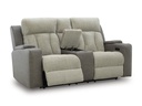 Ashley Stately Check Dual Power Reclining Loveseat with Console