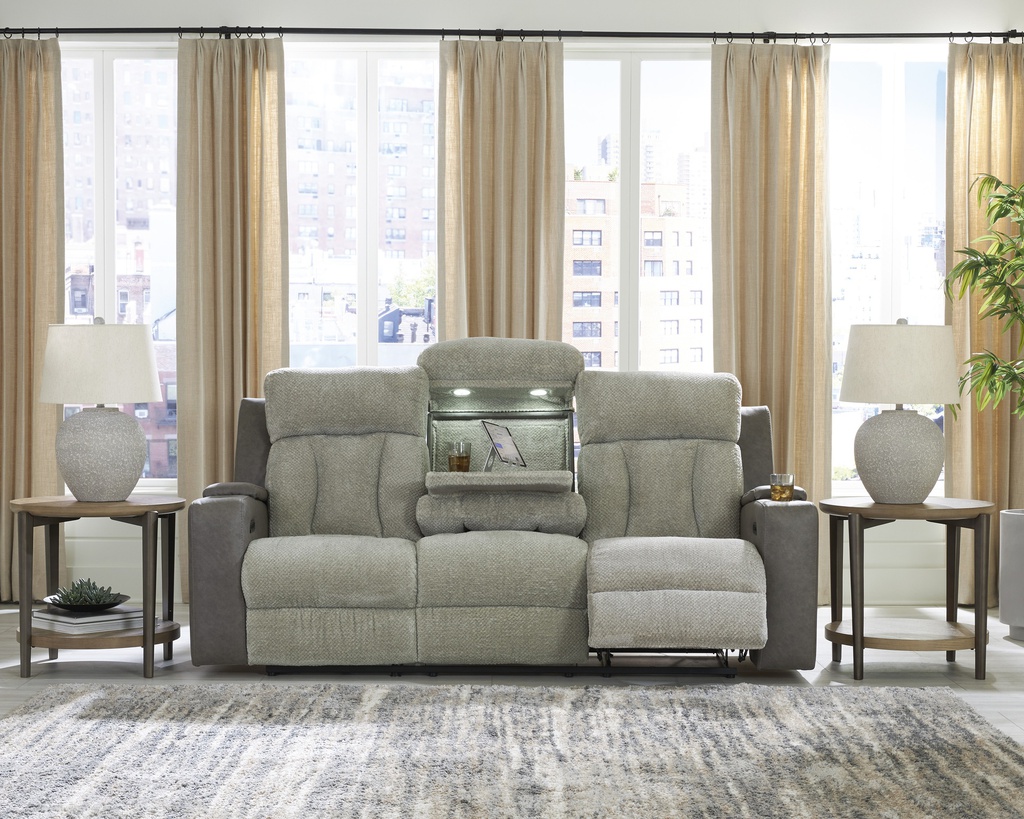 Ashley Stately Check Dual Power Reclining Sofa