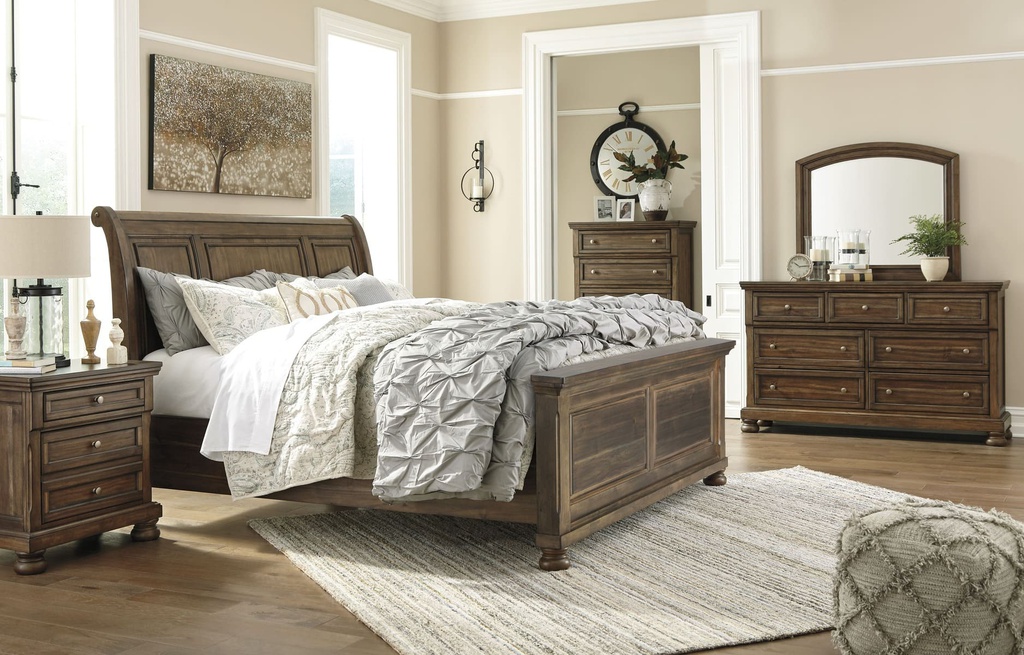 Ashley Flynnter Queen Sleigh Bed w/o Slats - Medium Brown