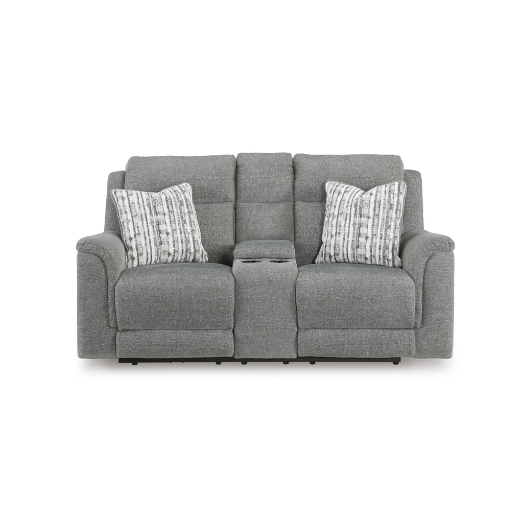 Ashley Overflow Next-Gen Nuvella™ Performance Fabric Dual Power Reclining Loveseat with Console