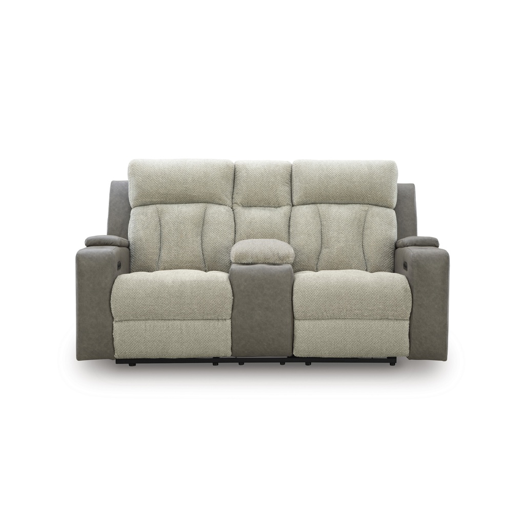 Ashley Stately Check Dual Power Reclining Loveseat with Console