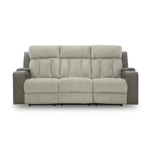 [6320415] Ashley Stately Check Dual Power Reclining Sofa