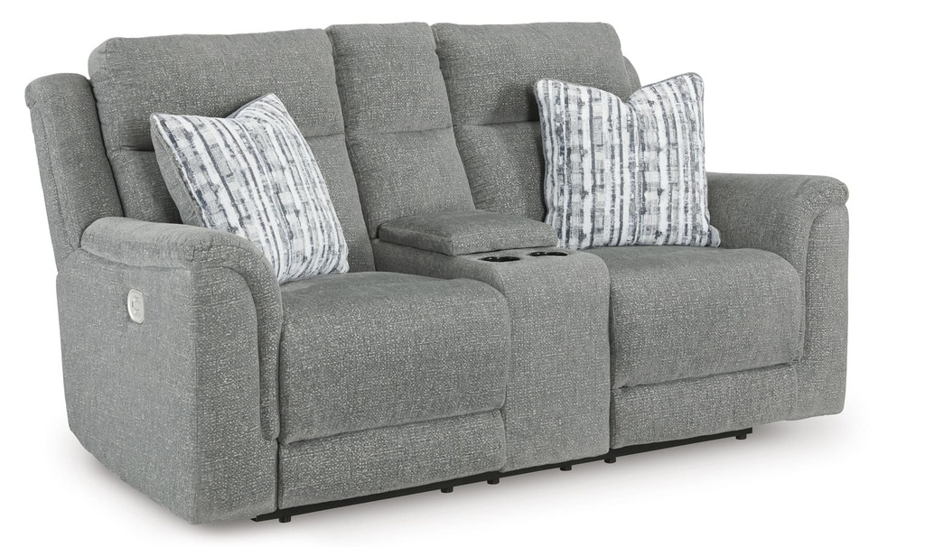 Ashley Overflow Next-Gen Nuvella™ Performance Fabric Dual Power Reclining Loveseat with Console