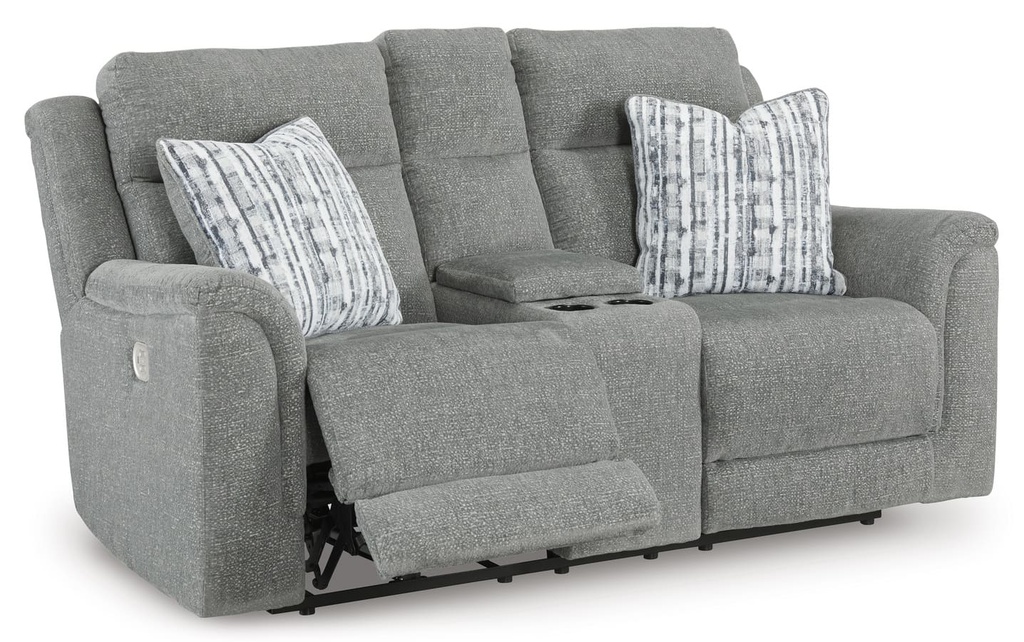 Ashley Overflow Next-Gen Nuvella™ Performance Fabric Dual Power Reclining Loveseat with Console