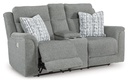 Ashley Overflow Next-Gen Nuvella™ Performance Fabric Dual Power Reclining Loveseat with Console