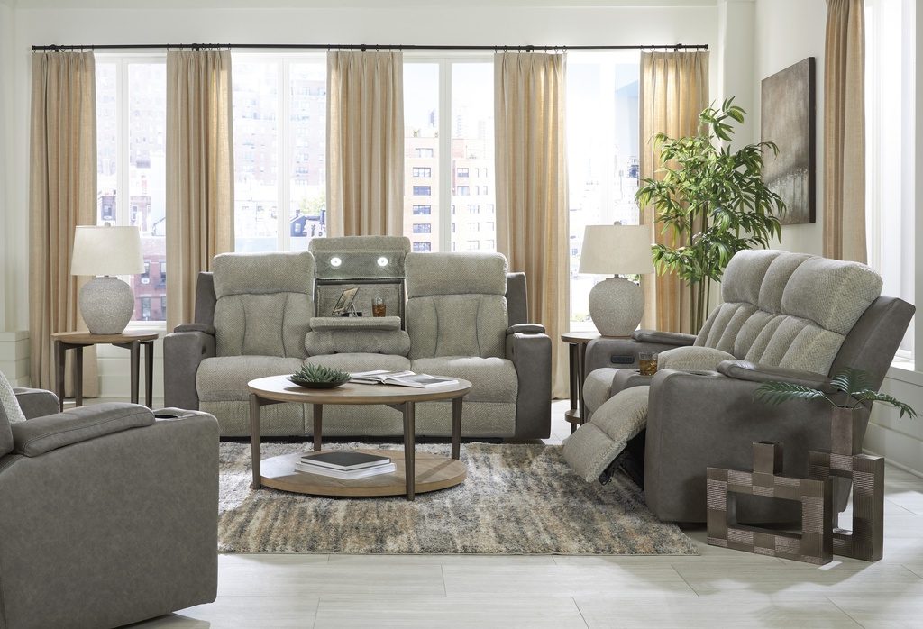 Ashley Stately Check Dual Power Reclining Sofa
