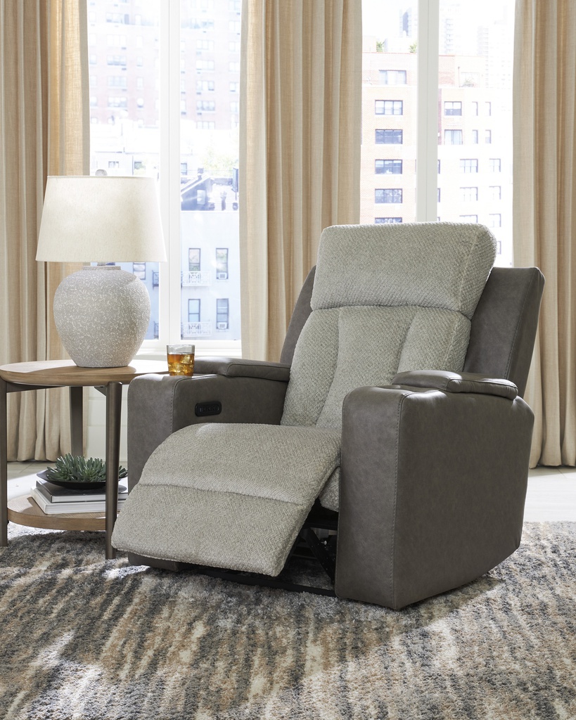 Ashley Stately Check PWR Recliner/ADJ Headrest - Sisal