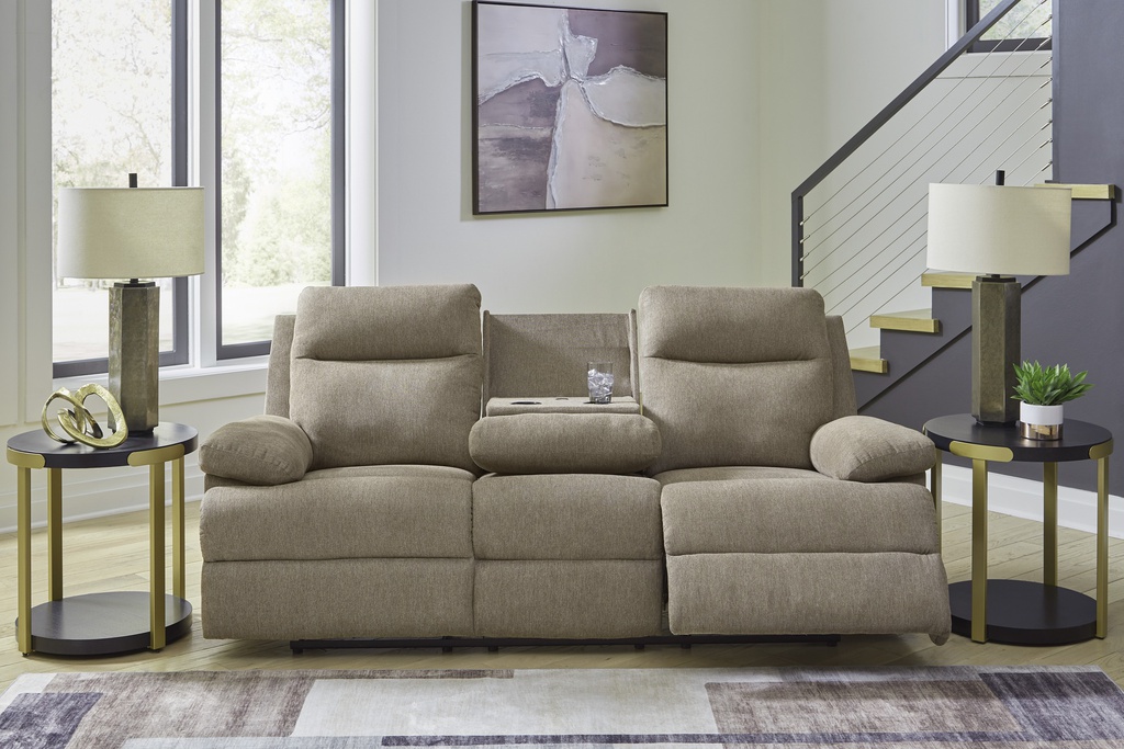 Ashley Tarrant Manual Reclining Sofa with Drop Down Table - Mocha