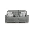 Ashley Overflow Next-Gen Nuvella™ Performance Fabric Dual Power Reclining Loveseat with Console