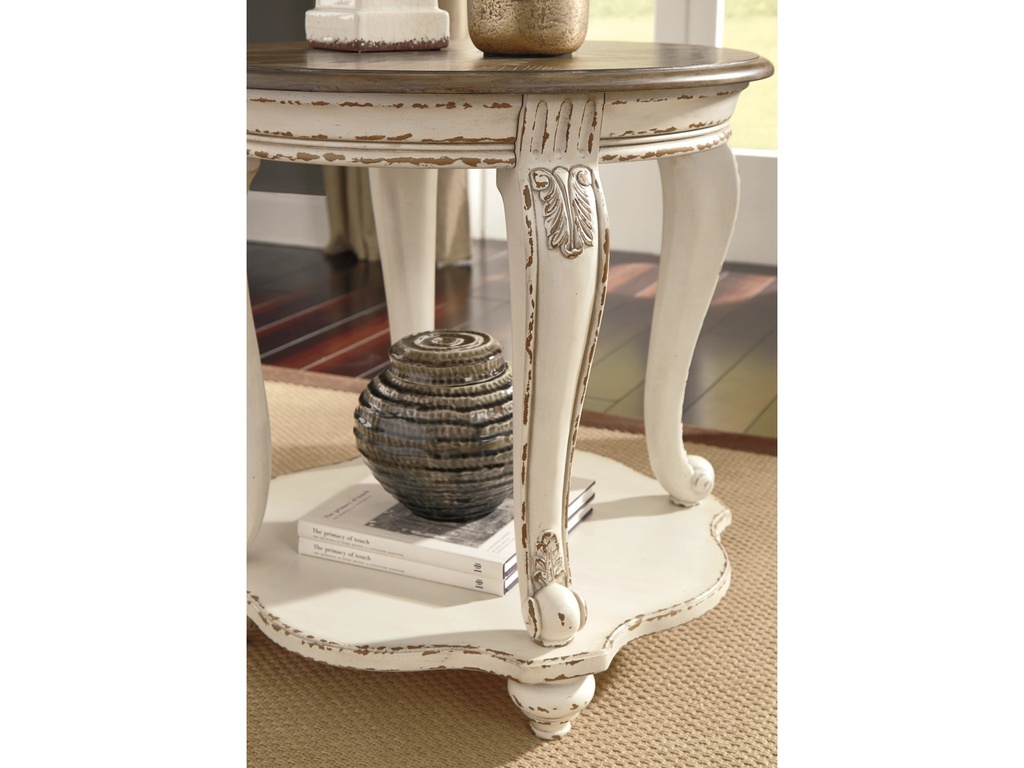 Ashley Realyn Round End Table - White/Brown