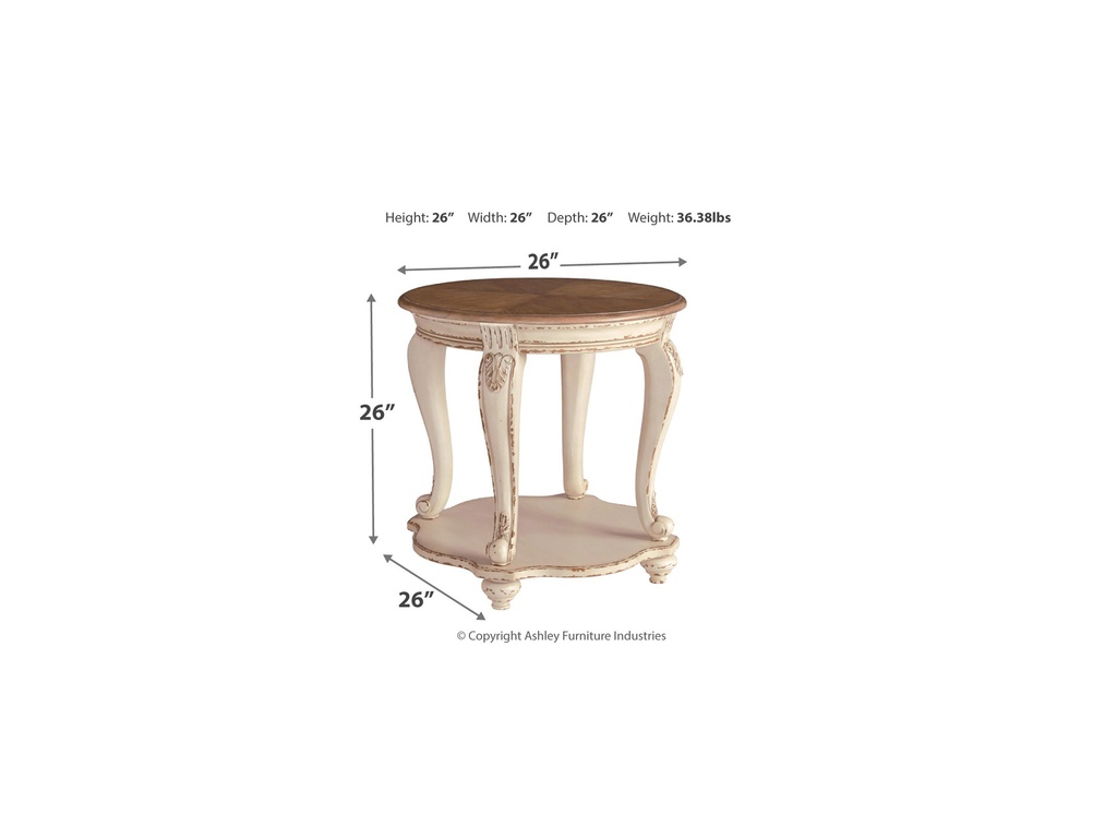 Ashley Realyn Round End Table - White/Brown