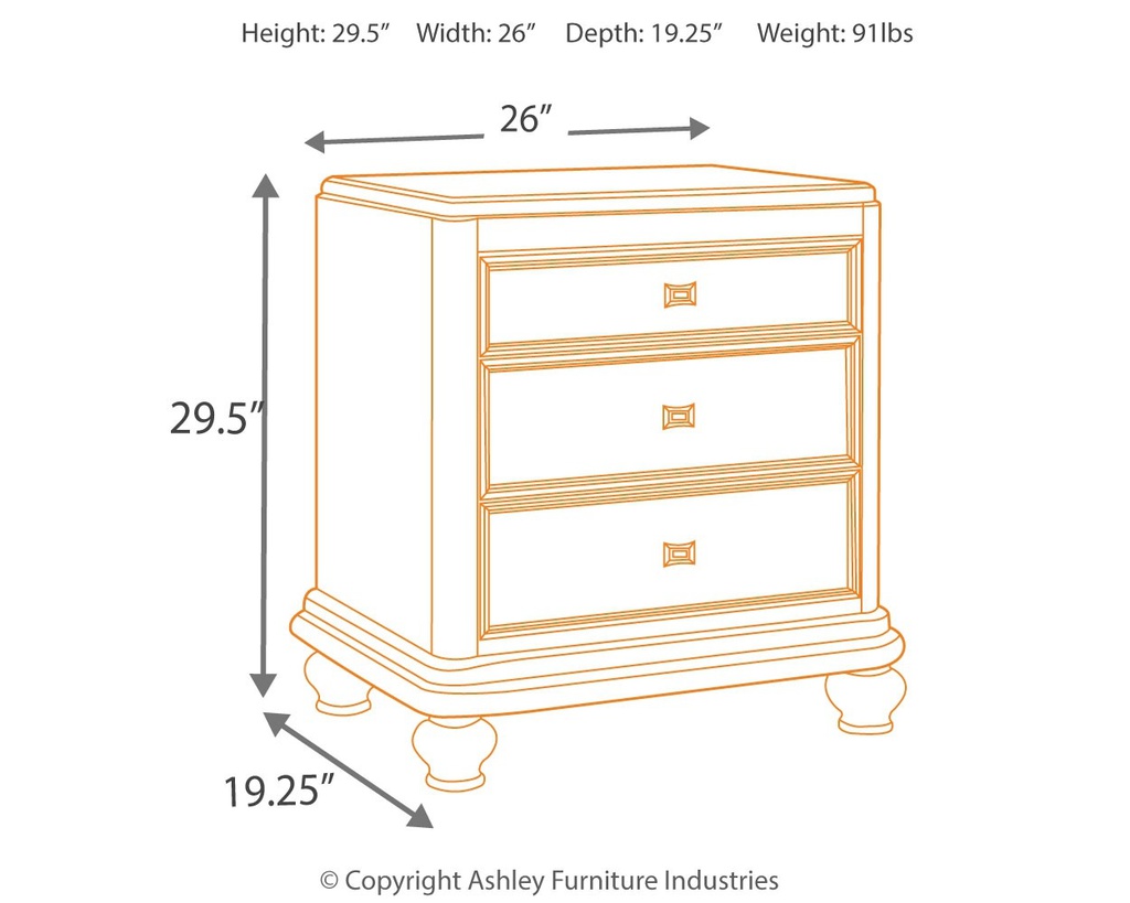 Ashley Coralayne Three Drawer Night Stand - Silver