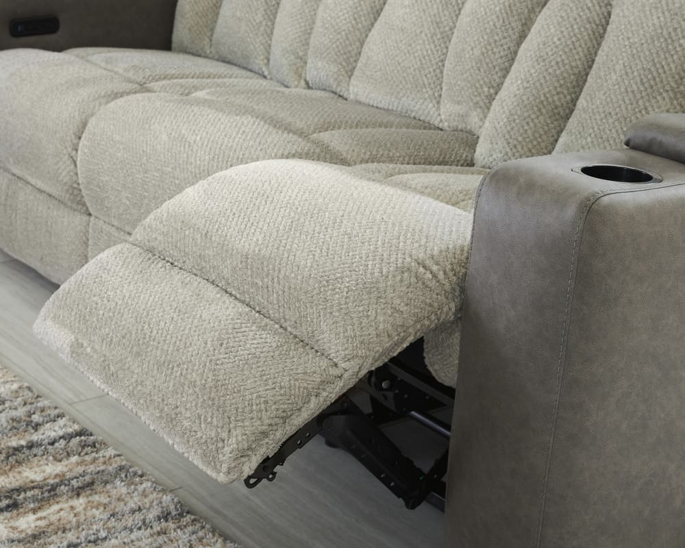Ashley Stately Check Dual Power Reclining Loveseat with Console
