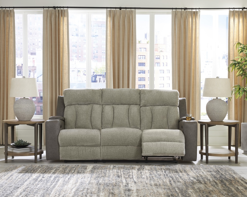 Ashley Stately Check Dual Power Reclining Sofa