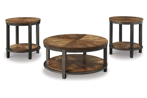 [T411-13] Ashley Roybeck Occasional Table Set (3/Cn) - Light Brown/Bronze