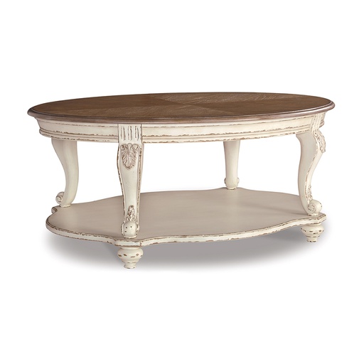 [T743-0] Ashley Realyn Oval Cocktail Table - White/Brown