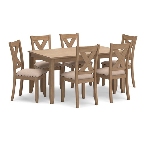 [D393-425] Ashley Sanbriar Rect Dining Room Table Set (7/Cn) - Light Brown