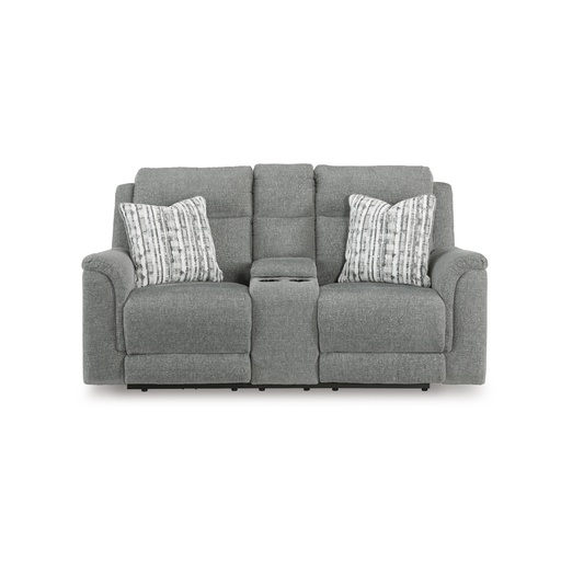 [5400218] Ashley Overflow Dual Power Reclining Loveseat with Console - Next-Gen Nuvella™ Performance Fabric