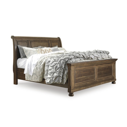 [b719_54_77_96 + M60X32US] Ashley Flynnter Queen Sleigh Bed with Foundation - Medium Brown